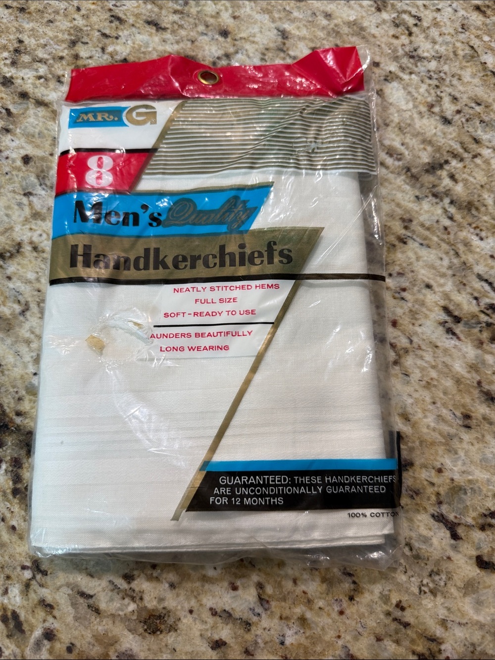 NWT Vintage 60s 70s Mr G 8 Men’s Cotton Handkerchiefs White